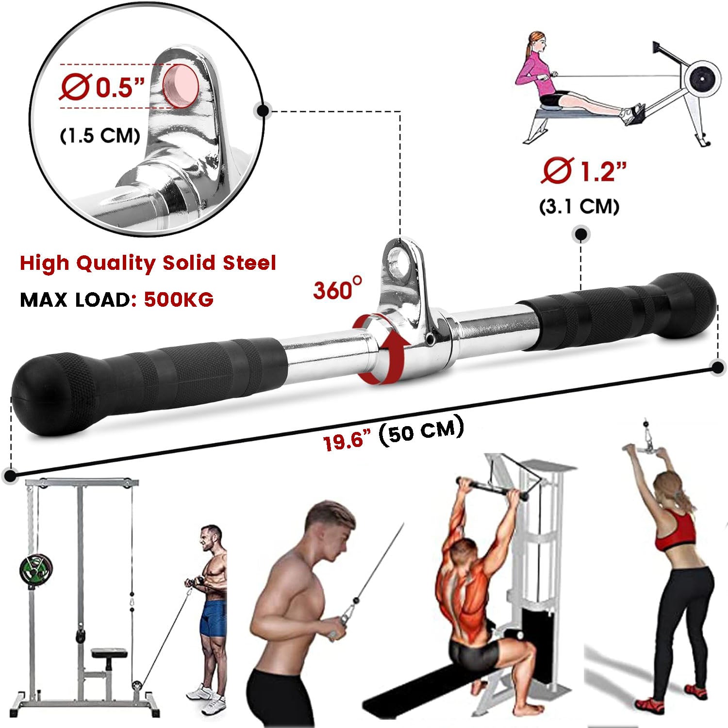 50cm Tricep Press Pulldown Bar Cable Machine LAT Pull down Bar Rotating straight Bar V324-CABCROSS-BAR50CM