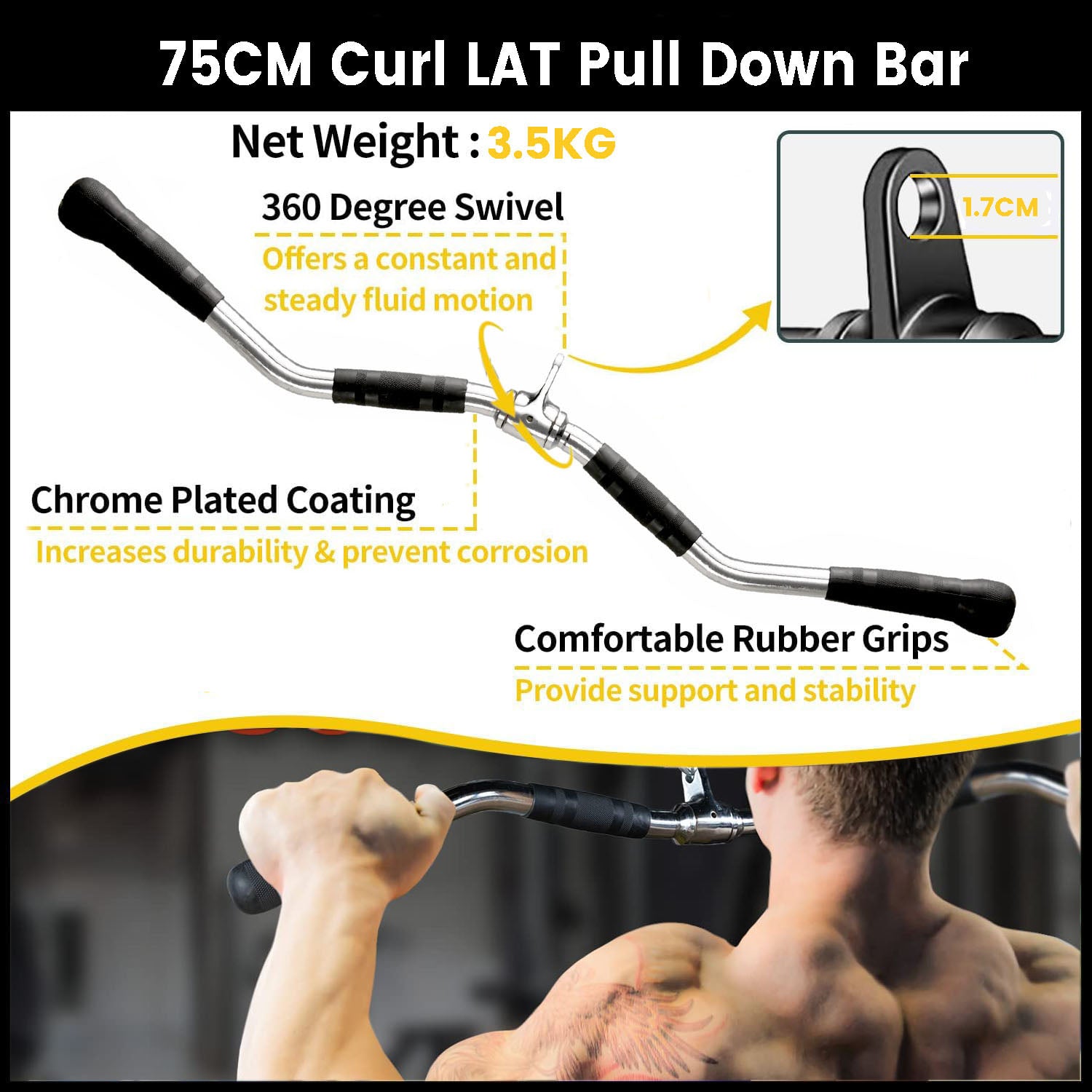 75cm Tricep Press Pulldown Bar Cable Machine Revolving LAT Pull down Bar Rotating Curl Bar V324-CABCROSS-CBAR75CM