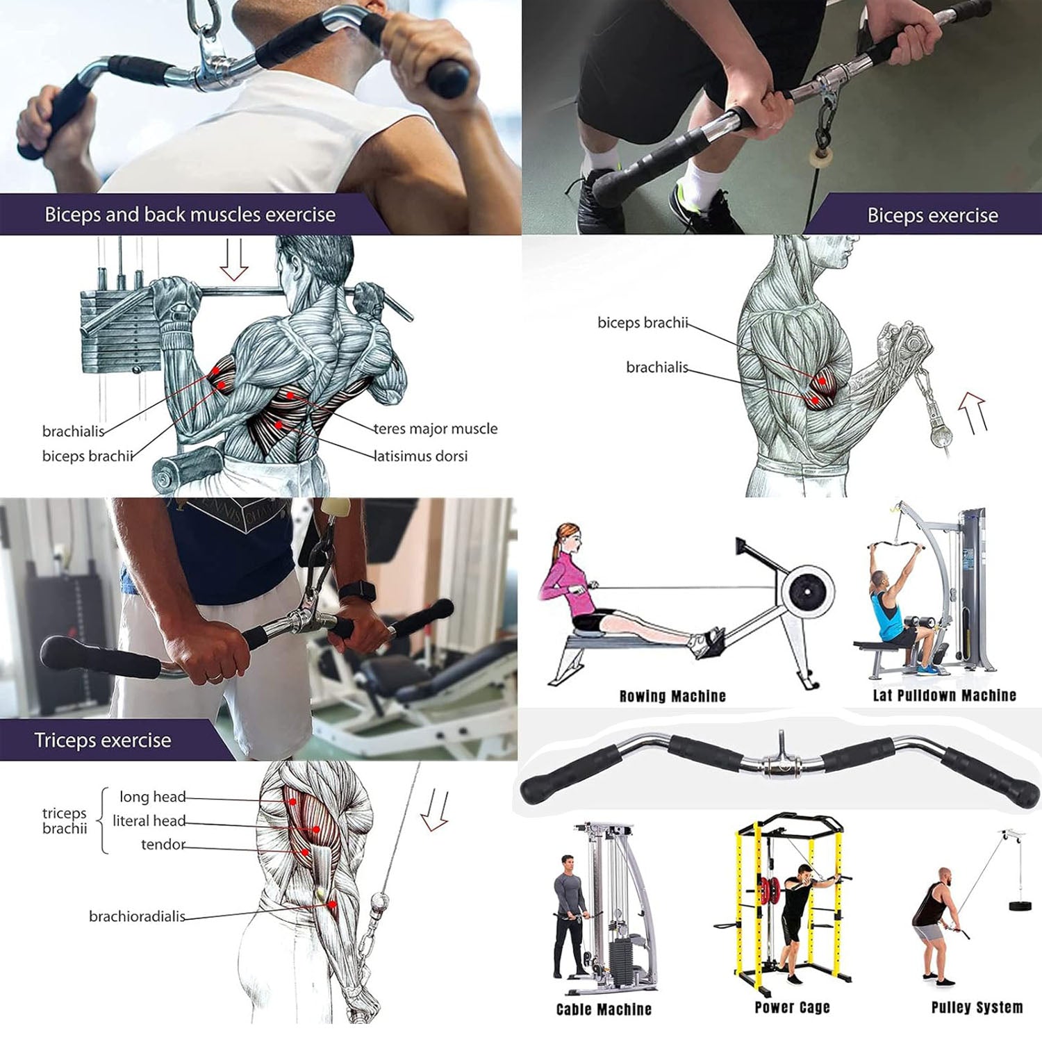 75cm Tricep Press Pulldown Bar Cable Machine Revolving LAT Pull down Bar Rotating Curl Bar V324-CABCROSS-CBAR75CM