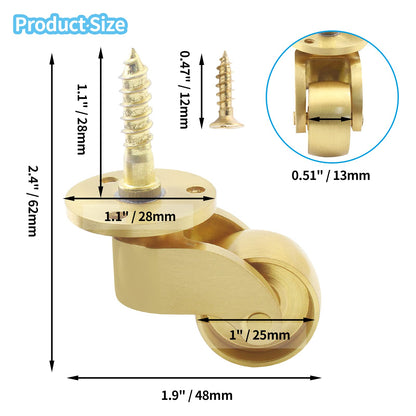 25mm Castor Brass Caster Wheel Swivel Vintage Chairs Cabinet Bed Furniture Wheels Brass V324-CASTER-22MM