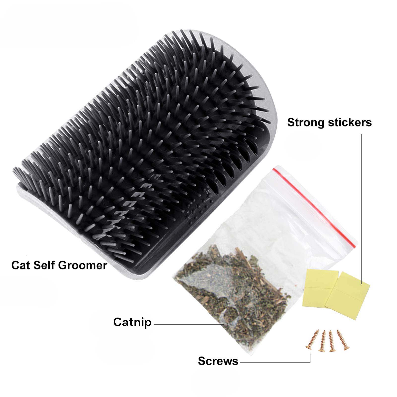 Cat Self Groomer Catnip Dog Cat Toy Corner Groomer Wall Corner Scratcher Comb Grooming Massage Brush Black V324-CATWALLSCRA-BLACK