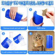 Cat Self Groomer Catnip Dog Cat Toy Corner Groomer Wall Corner Scratcher Comb Grooming Massage Brush Blue V324-CATWALLSCRA-BLUE