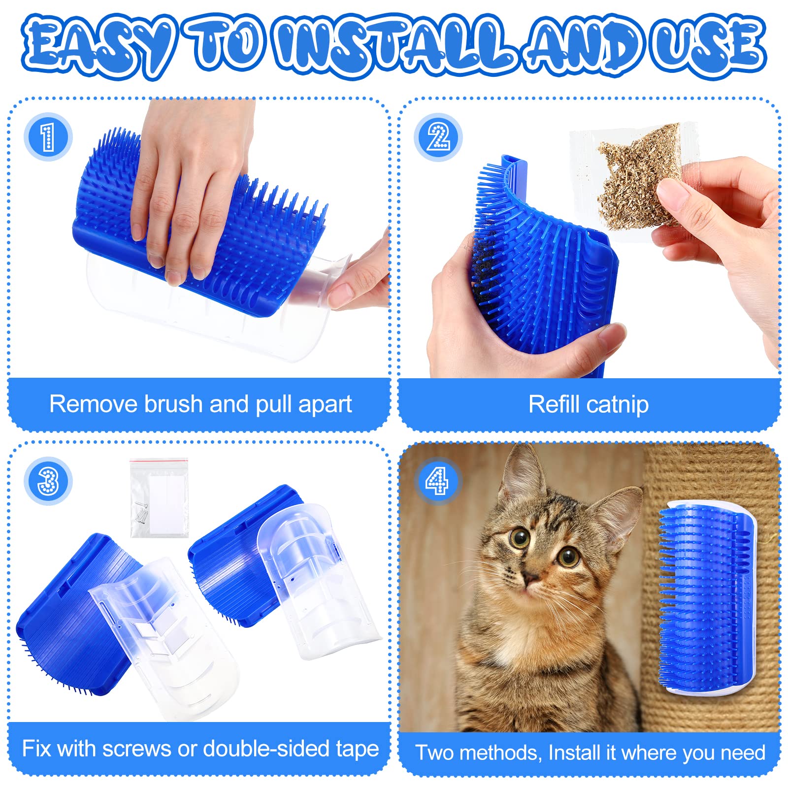 Cat Self Groomer Catnip Dog Cat Toy Corner Groomer Wall Corner Scratcher Comb Grooming Massage Brush Blue V324-CATWALLSCRA-BLUE