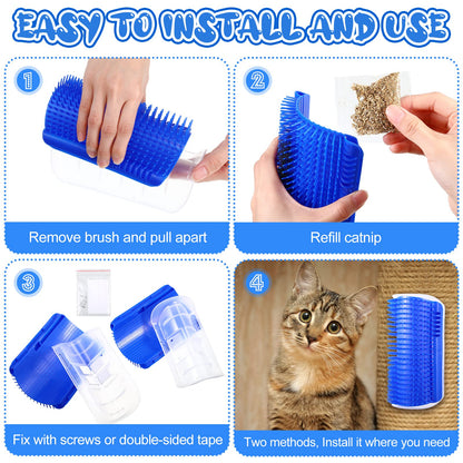 Cat Self Groomer Catnip Dog Cat Toy Corner Groomer Wall Corner Scratcher Comb Grooming Massage Brush Blue V324-CATWALLSCRA-BLUE
