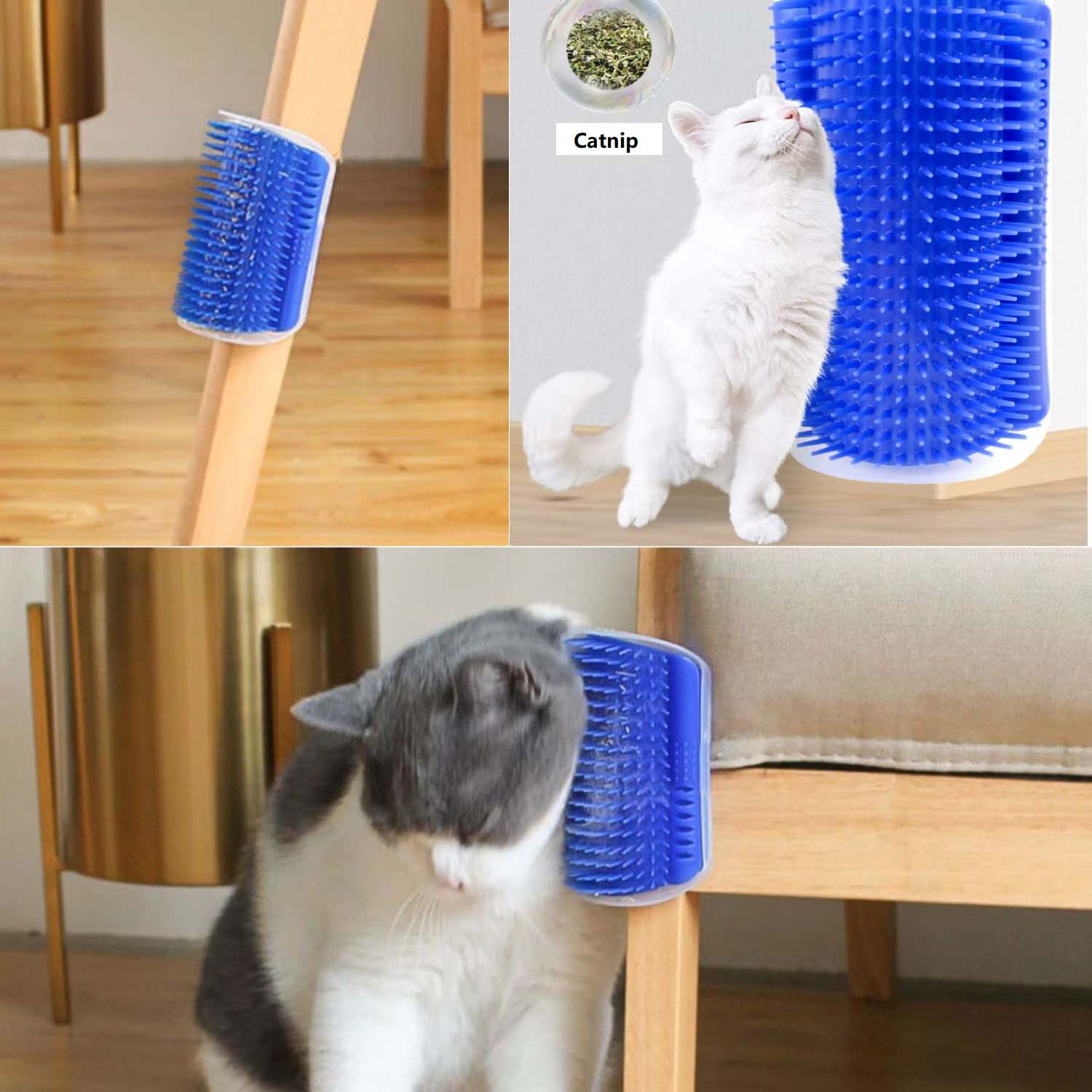 Cat Self Groomer Catnip Dog Cat Toy Corner Groomer Wall Corner Scratcher Comb Grooming Massage Brush Blue V324-CATWALLSCRA-BLUE