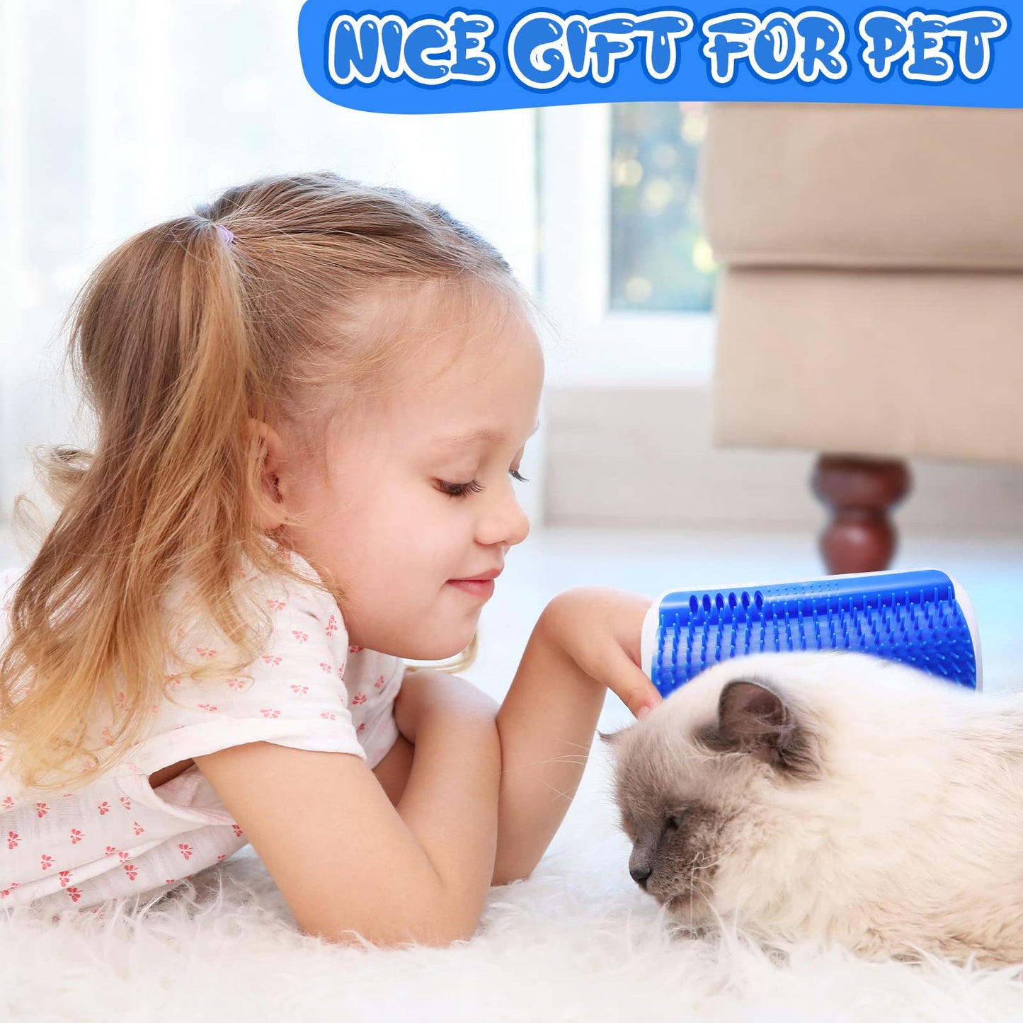 Cat Self Groomer Catnip Dog Cat Toy Corner Groomer Wall Corner Scratcher Comb Grooming Massage Brush Blue V324-CATWALLSCRA-BLUE