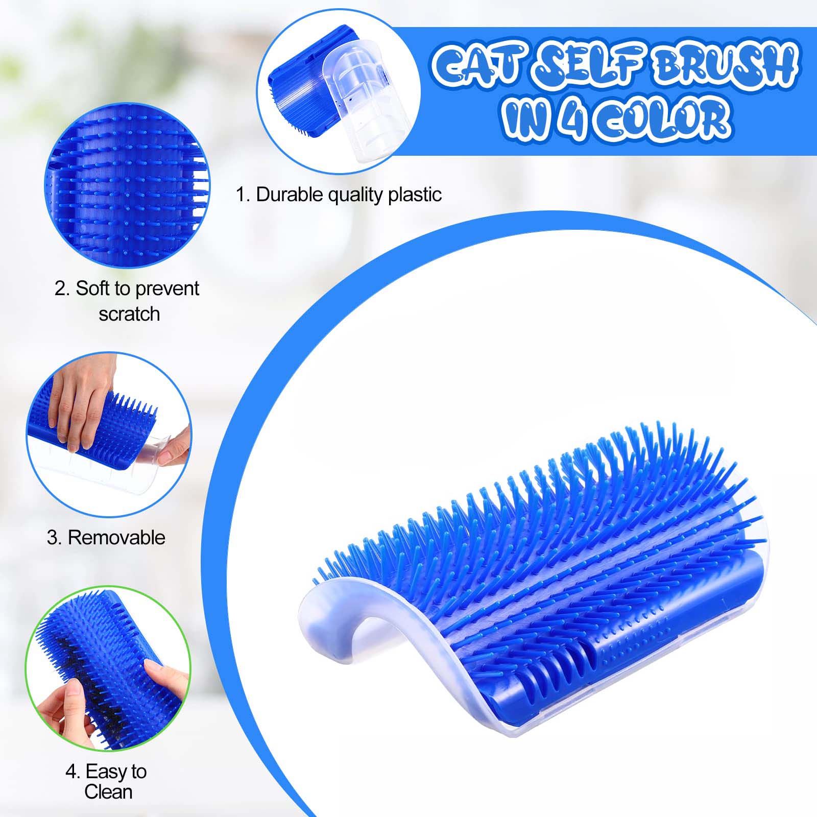 Cat Self Groomer Catnip Dog Cat Toy Corner Groomer Wall Corner Scratcher Comb Grooming Massage Brush Blue V324-CATWALLSCRA-BLUE
