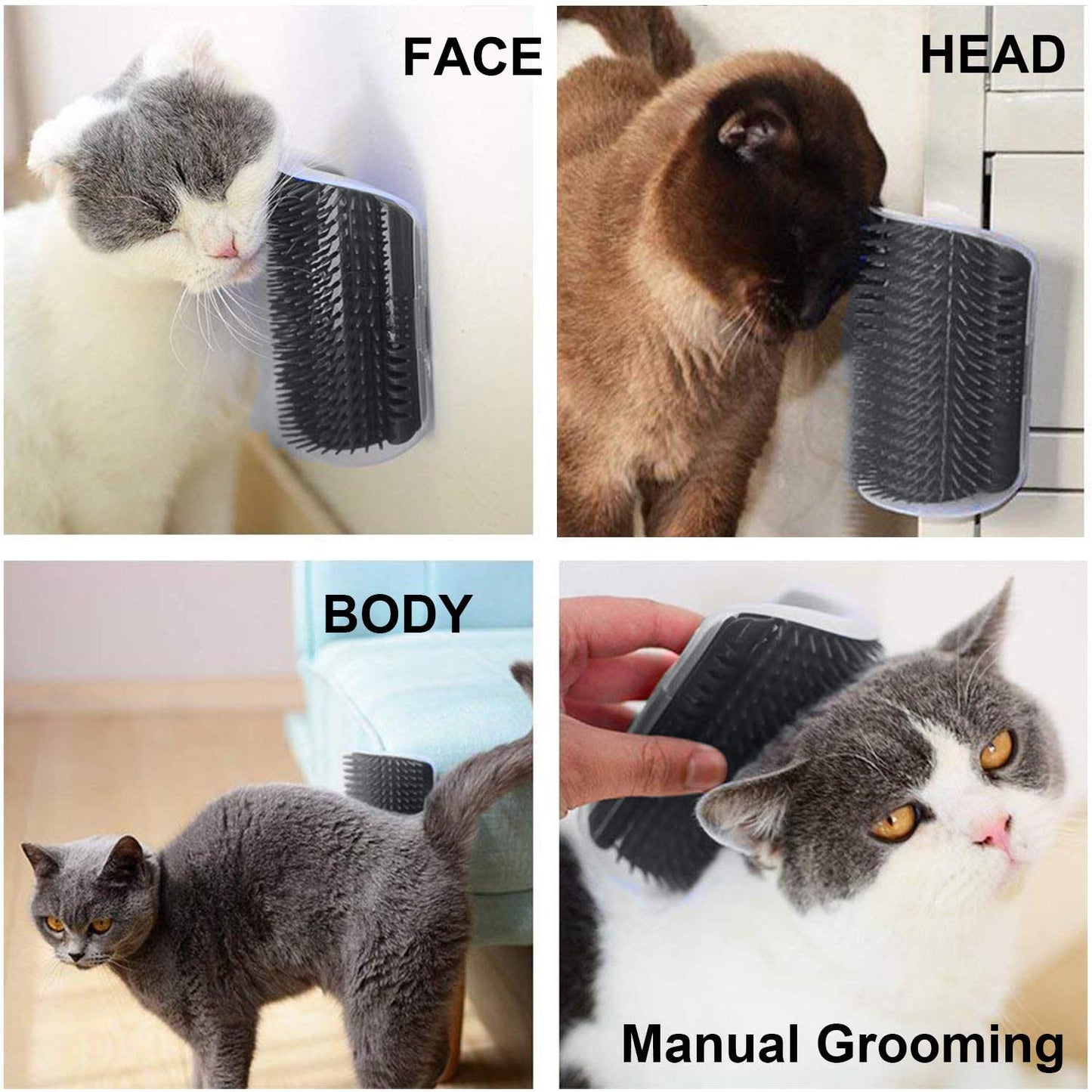 Cat Self Groomer Catnip Dog Cat Toy Corner Groomer Wall Corner Scratcher Comb Grooming Massage Brush V324-CATWALLSCRA-GREY