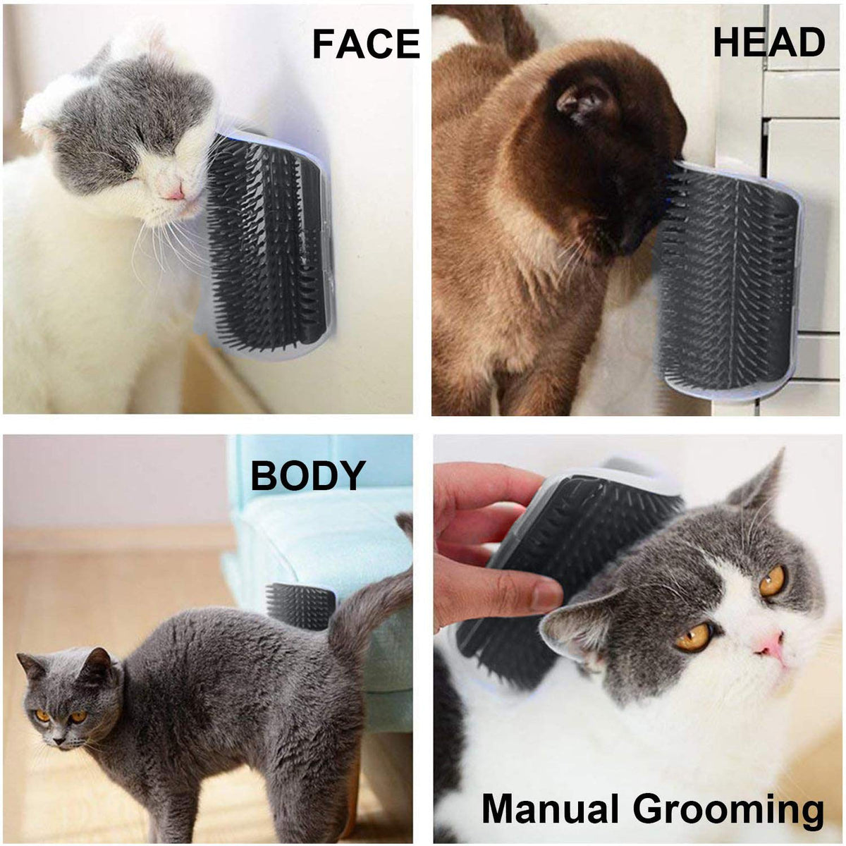 Cat Self Groomer Catnip Dog Cat Toy Corner Groomer Wall Corner Scratcher Comb Grooming Massage Brush V324-CATWALLSCRA-GREY