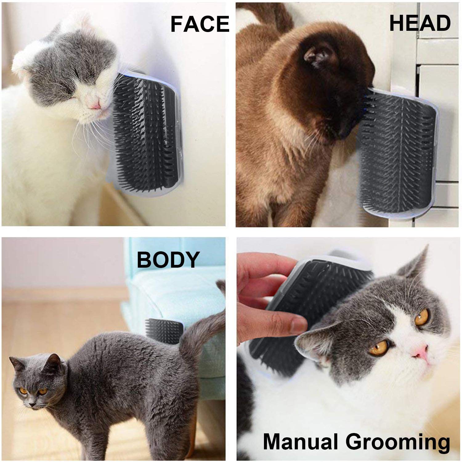 Cat Self Groomer Catnip Dog Cat Toy Corner Groomer Wall Corner Scratcher Comb Grooming Massage Brush V324-CATWALLSCRA-GREY