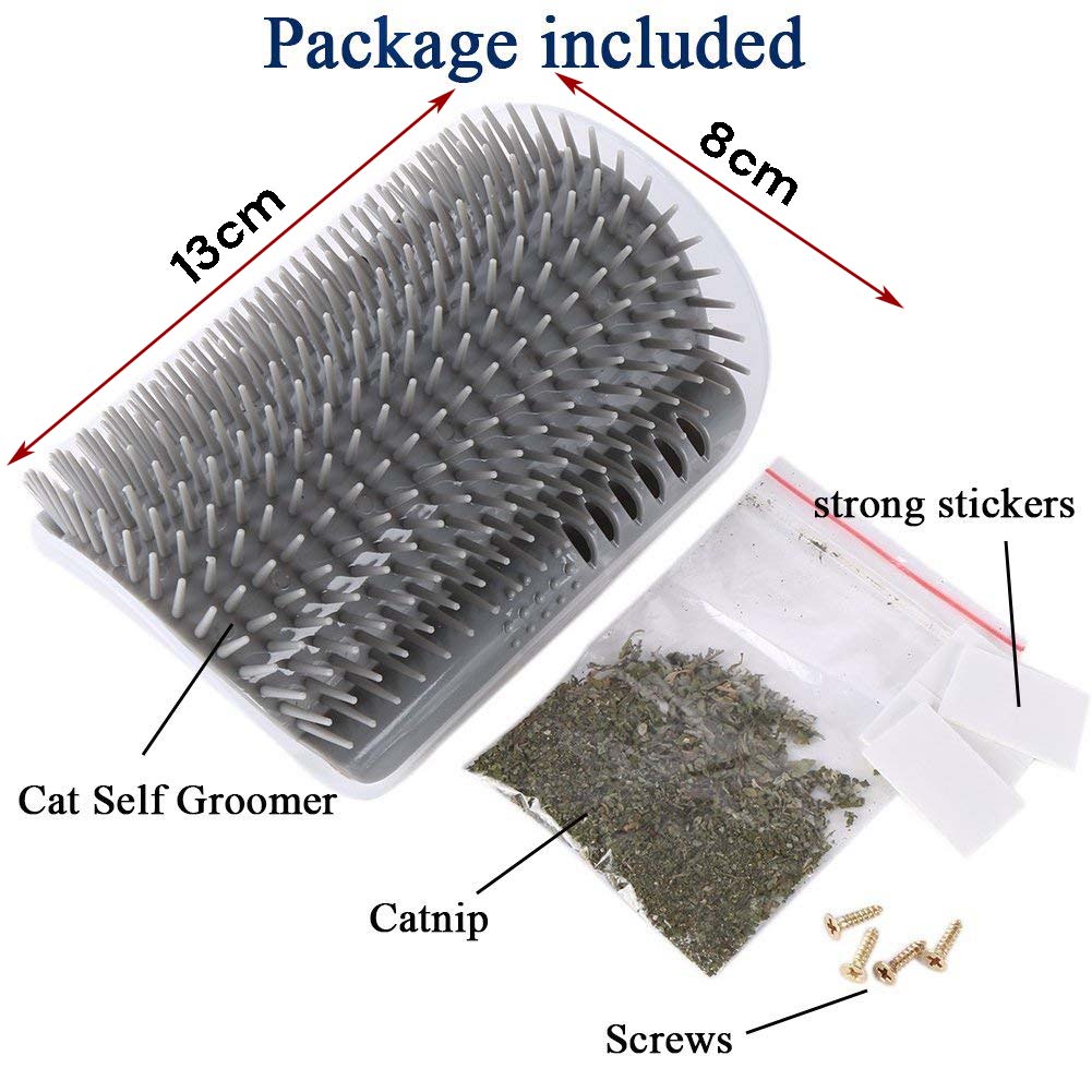 Cat Self Groomer Catnip Dog Cat Toy Corner Groomer Wall Corner Scratcher Comb Grooming Massage Brush V324-CATWALLSCRA-GREY