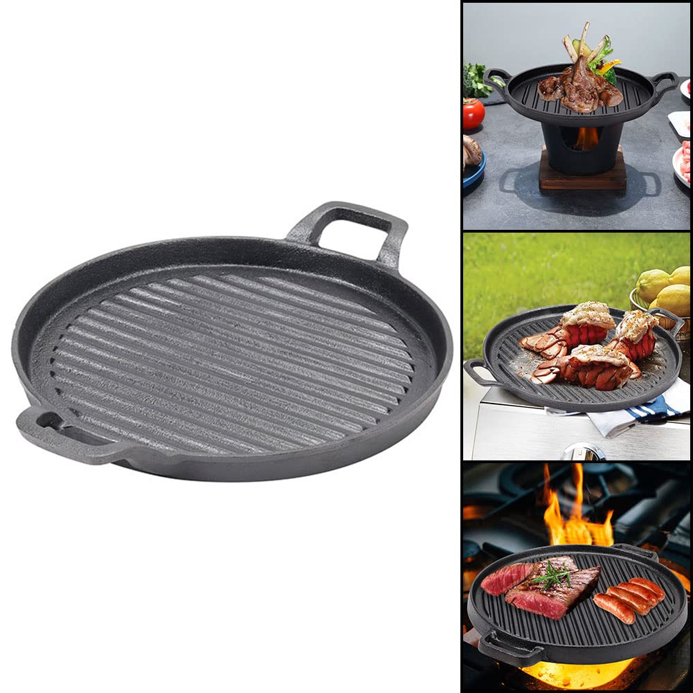 30cm Round Cast Iron Griddle Plate, BBQ Pan Cooking Griddle Grill for StoveF, Oven V324-CIPLATE