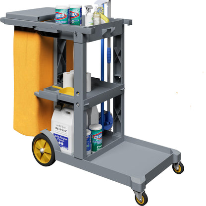 Commercial Hotel Restaurant Cleaning Cart 3-Shelf Commercial Janitorial Cart Housekeeping Cart V324-CLEANCART-GREY