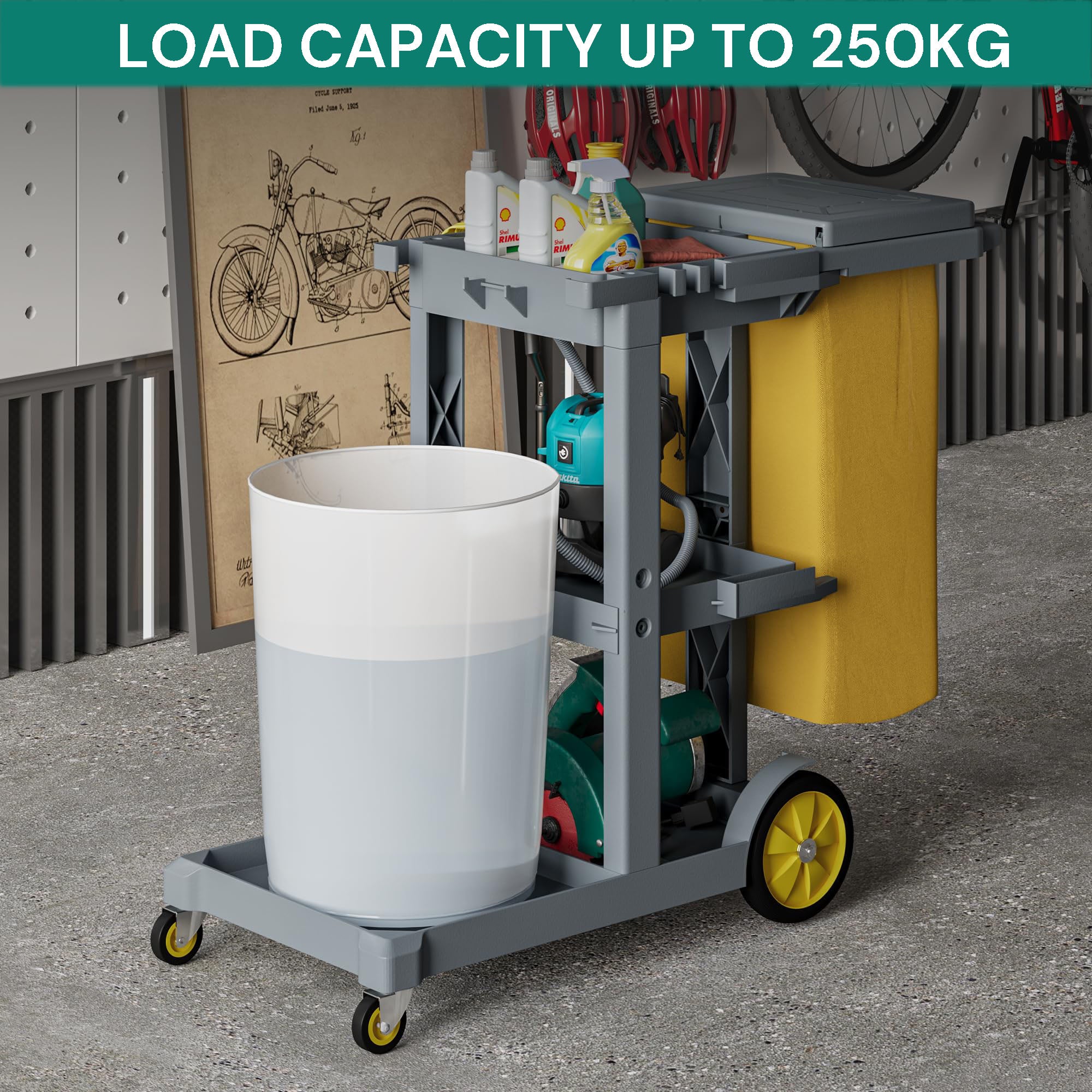 Commercial Hotel Restaurant Cleaning Cart 3-Shelf Commercial Janitorial Cart Housekeeping Cart V324-CLEANCART-GREY