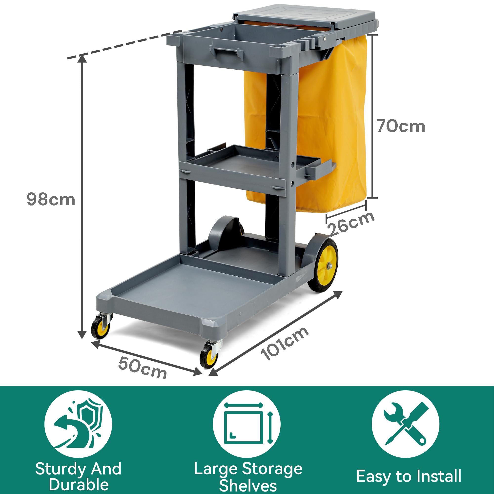 Commercial Hotel Restaurant Cleaning Cart 3-Shelf Commercial Janitorial Cart Housekeeping Cart V324-CLEANCART-GREY
