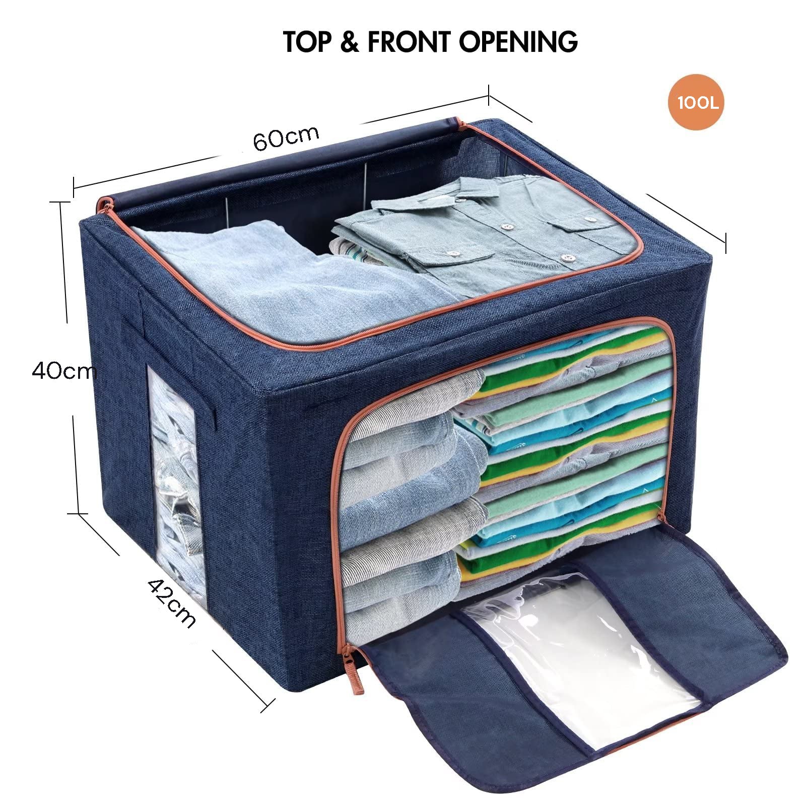 100L Cloth Storage Box Closet Organizer Storage Bags Clothes Storage Bags Wardrobe Organizer Idea Grey Blue V324-CLOTHSTOR-BLUE-100L