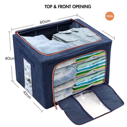 100L Cloth Storage Box Closet Organizer Storage Bags Clothes Storage Bags Wardrobe Organizer Idea Grey Blue V324-CLOTHSTOR-BLUE-100L