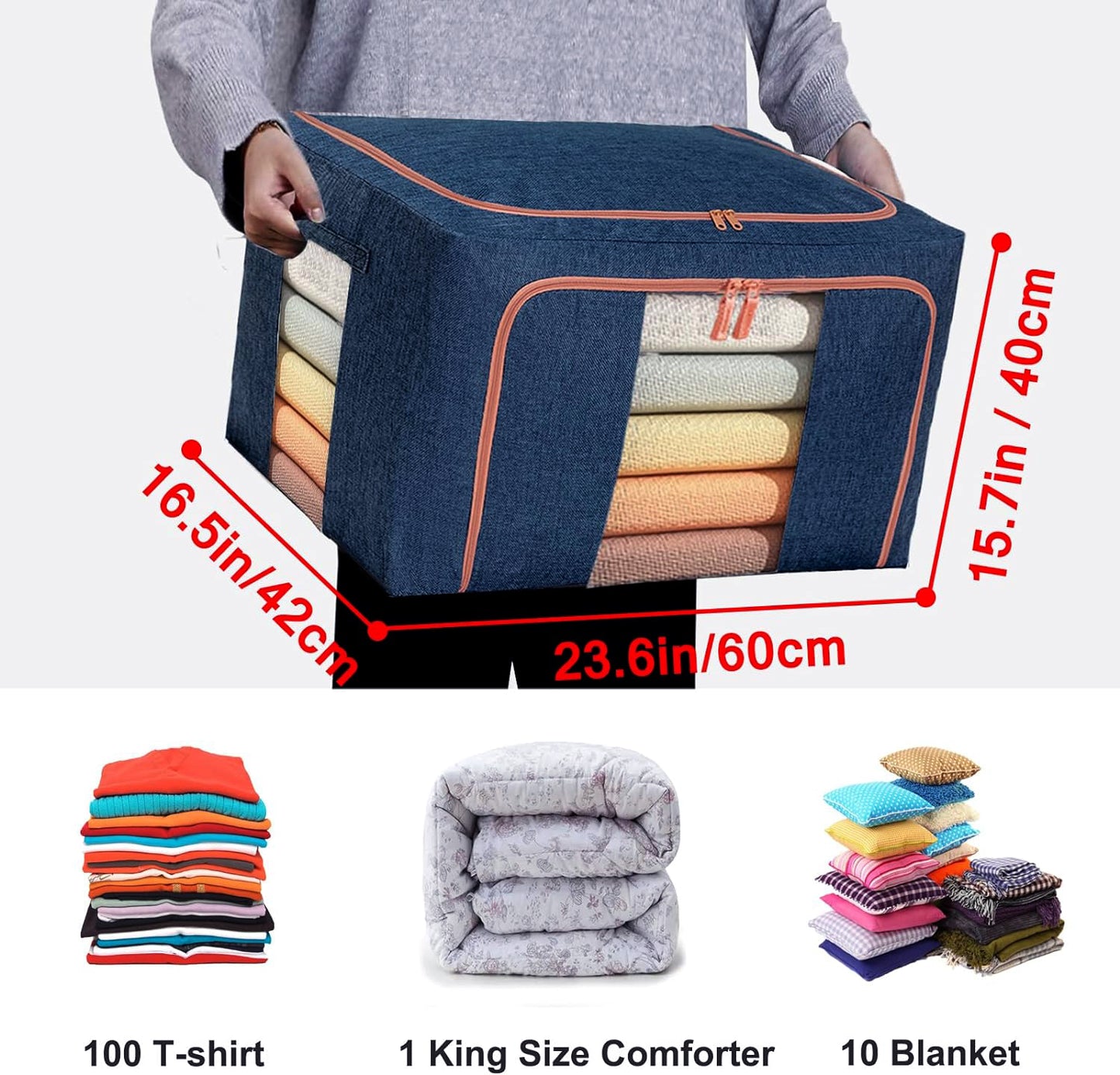 100L Cloth Storage Box Closet Organizer Storage Bags Clothes Storage Bags Wardrobe Organizer Idea Grey Blue V324-CLOTHSTOR-BLUE-100L
