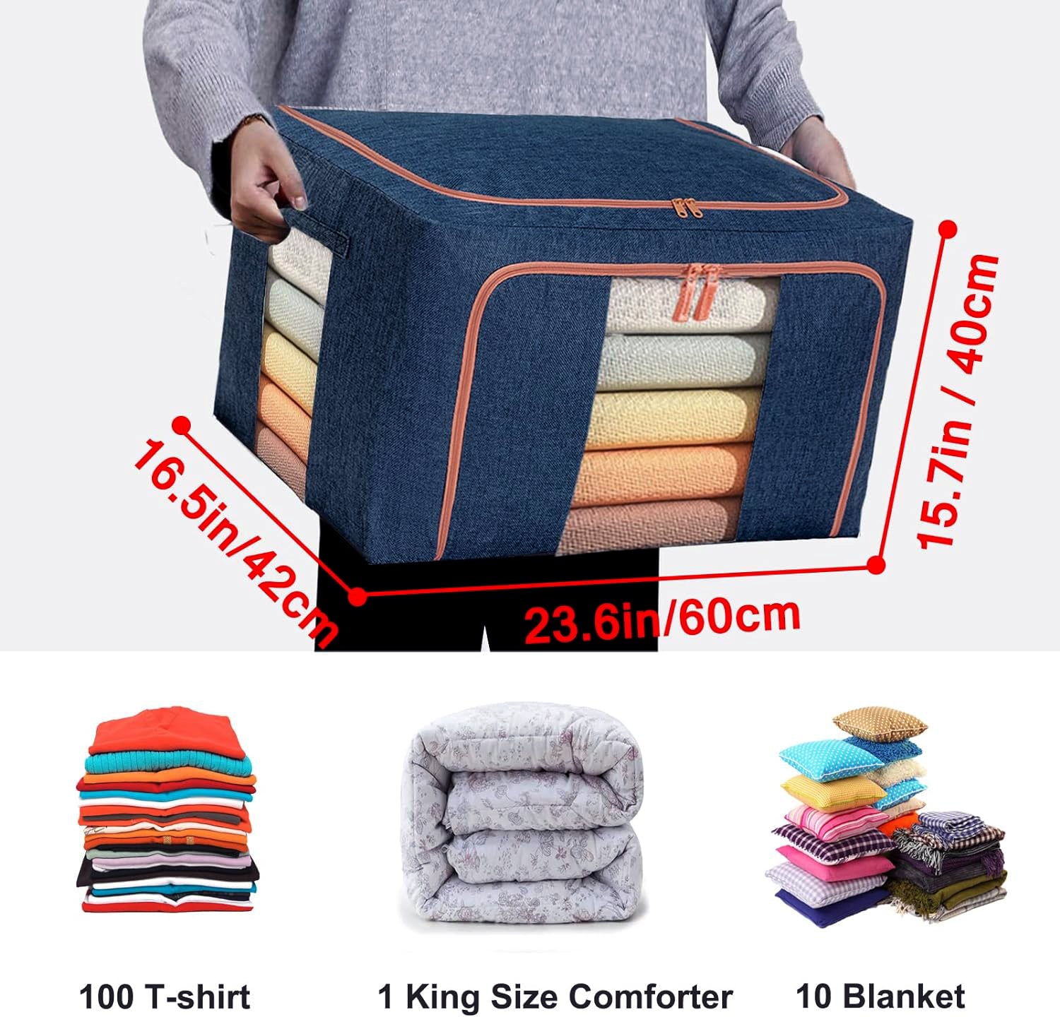 100L Cloth Storage Box Closet Organizer Storage Bags Clothes Storage Bags Wardrobe Organizer Idea Grey Blue V324-CLOTHSTOR-BLUE-100L