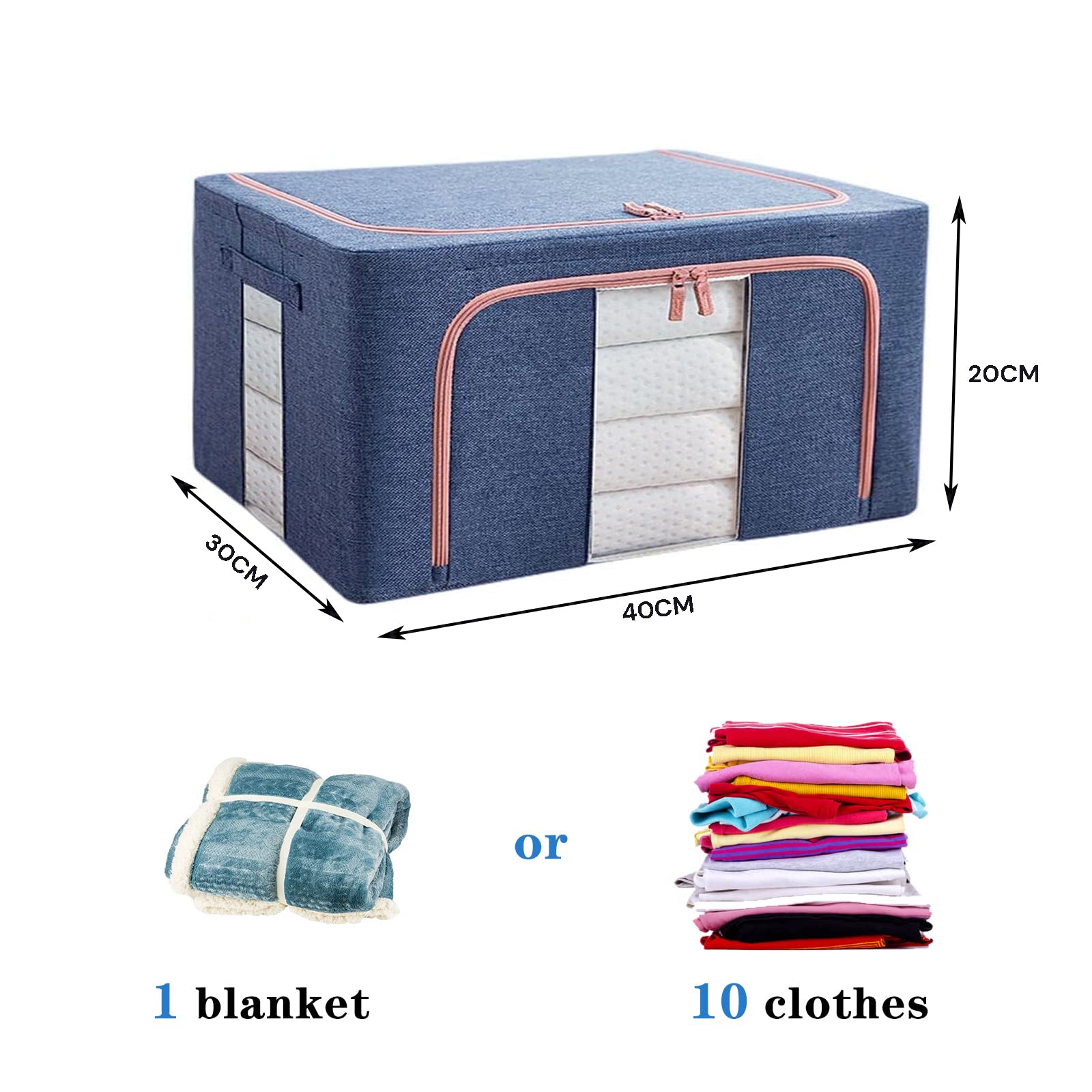 24L Cloth Storage Box Closet Organizer Storage Bags Clothes Storage Bags Wardrobe Organizer Idea Blue V324-CLOTHSTOR-BLUE-24L
