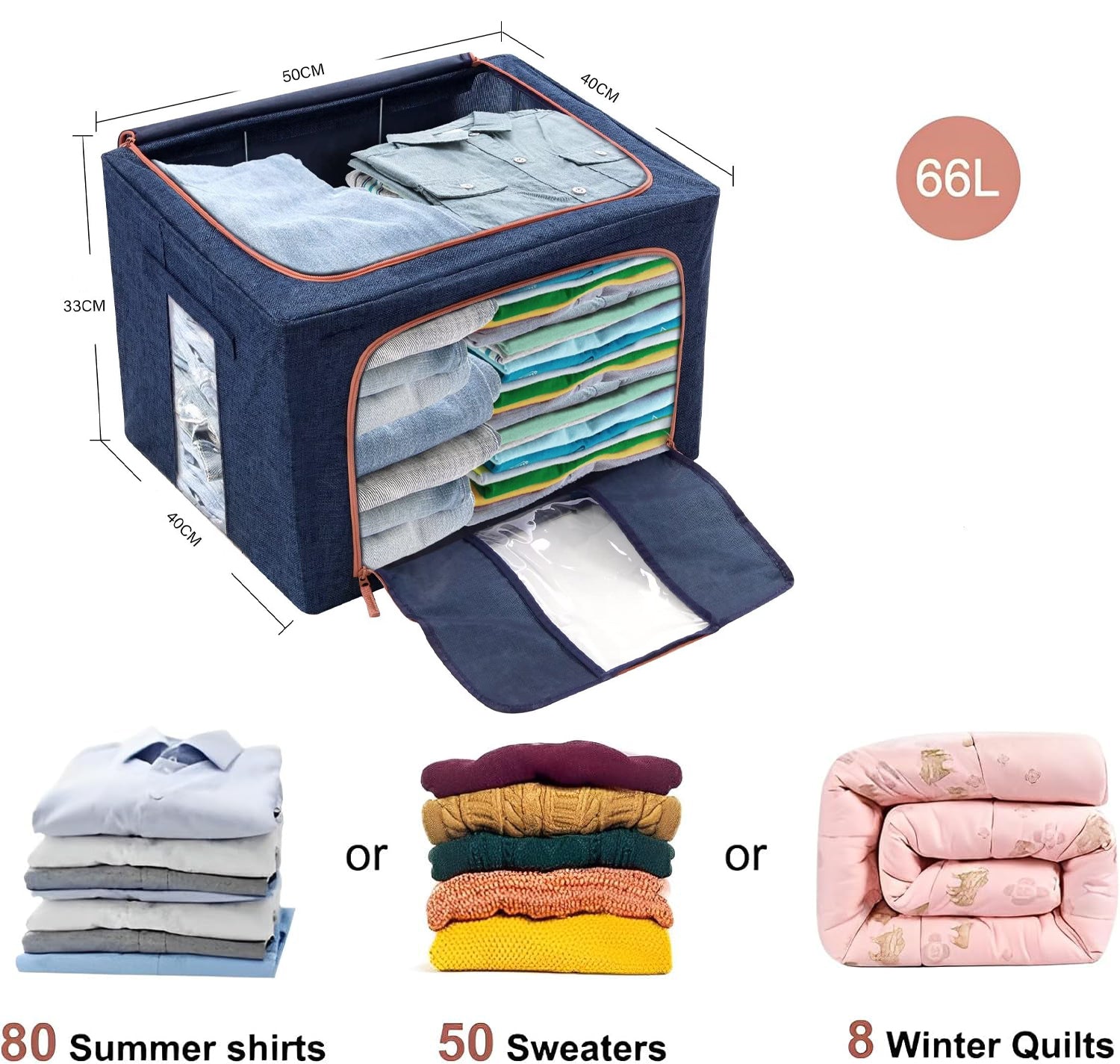66L Cloth Storage Box Closet Organizer Storage Bags Clothes Storage Bags Wardrobe Organizer Idea Grey Blue V324-CLOTHSTOR-BLUE-66L
