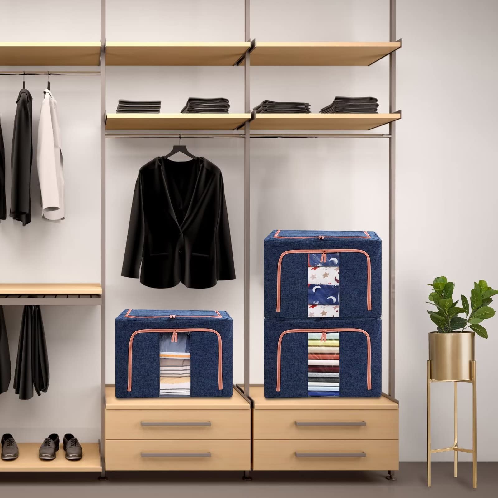 66L Cloth Storage Box Closet Organizer Storage Bags Clothes Storage Bags Wardrobe Organizer Idea Grey Blue V324-CLOTHSTOR-BLUE-66L