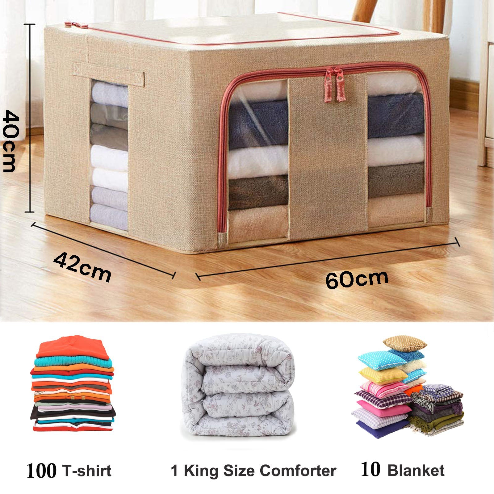 100L Cloth Storage Box Closet Organizer Storage Bags Clothes Storage Bags Wardrobe Organizer Idea CREAM V324-CLOTHSTOR-CREAM-100L