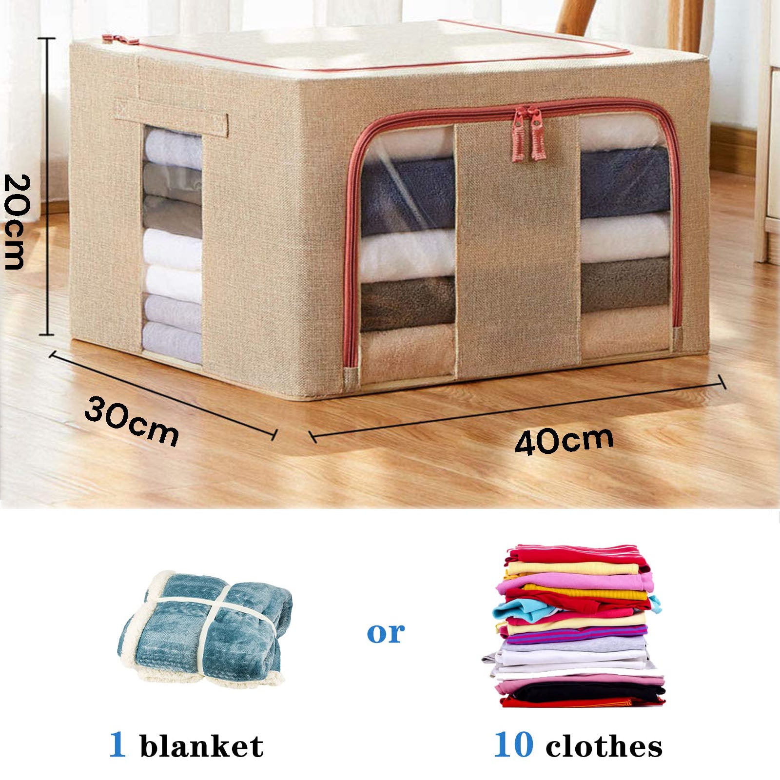 24L Cloth Storage Box Closet Organizer Storage Bags Clothes Storage Bags Wardrobe Organizer Idea CREAM V324-CLOTHSTOR-CREAM-24L