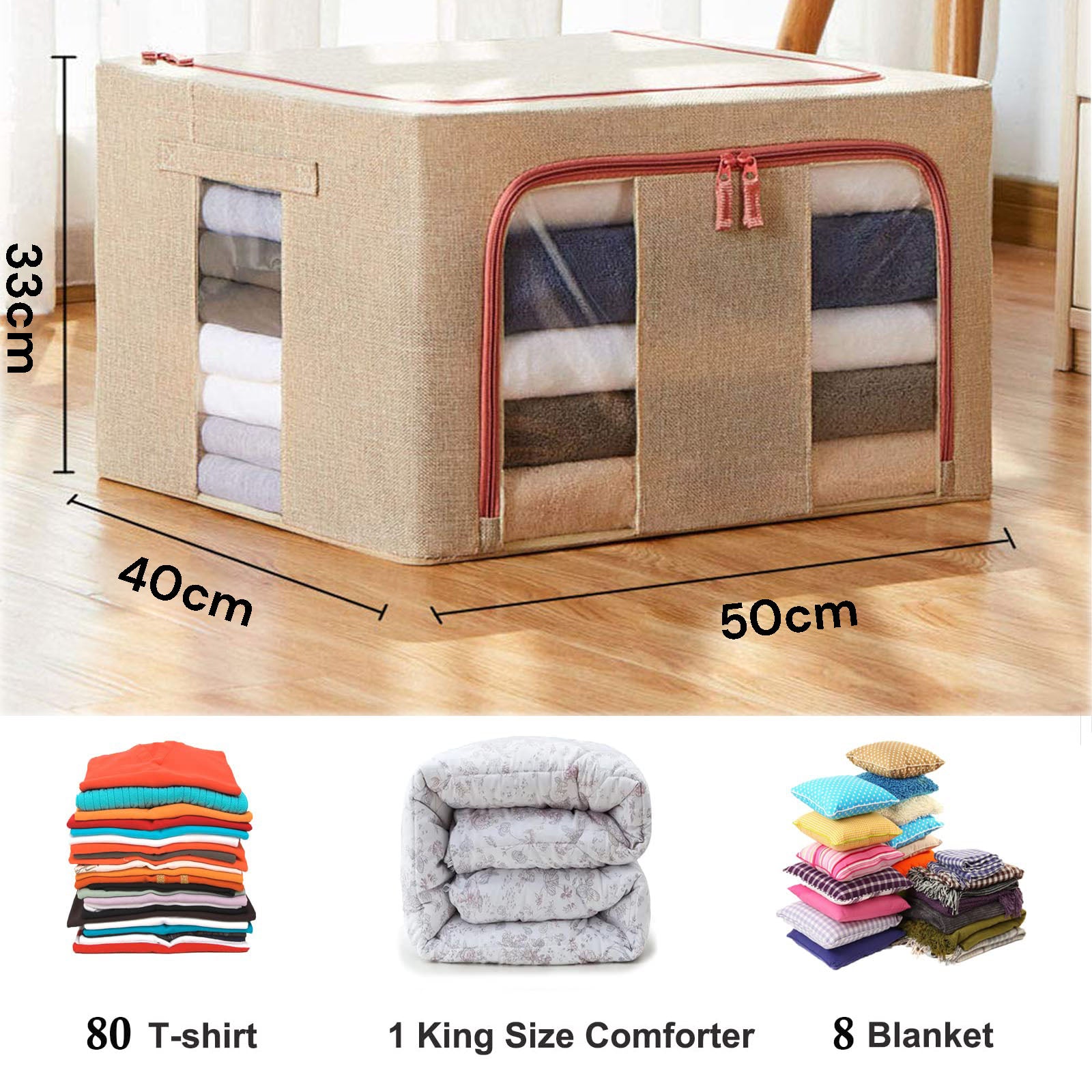 66L Cloth Storage Box Closet Organizer Storage Bags Clothes Storage Bags Wardrobe Organizer Idea CREAM V324-CLOTHSTOR-CREAM-66L