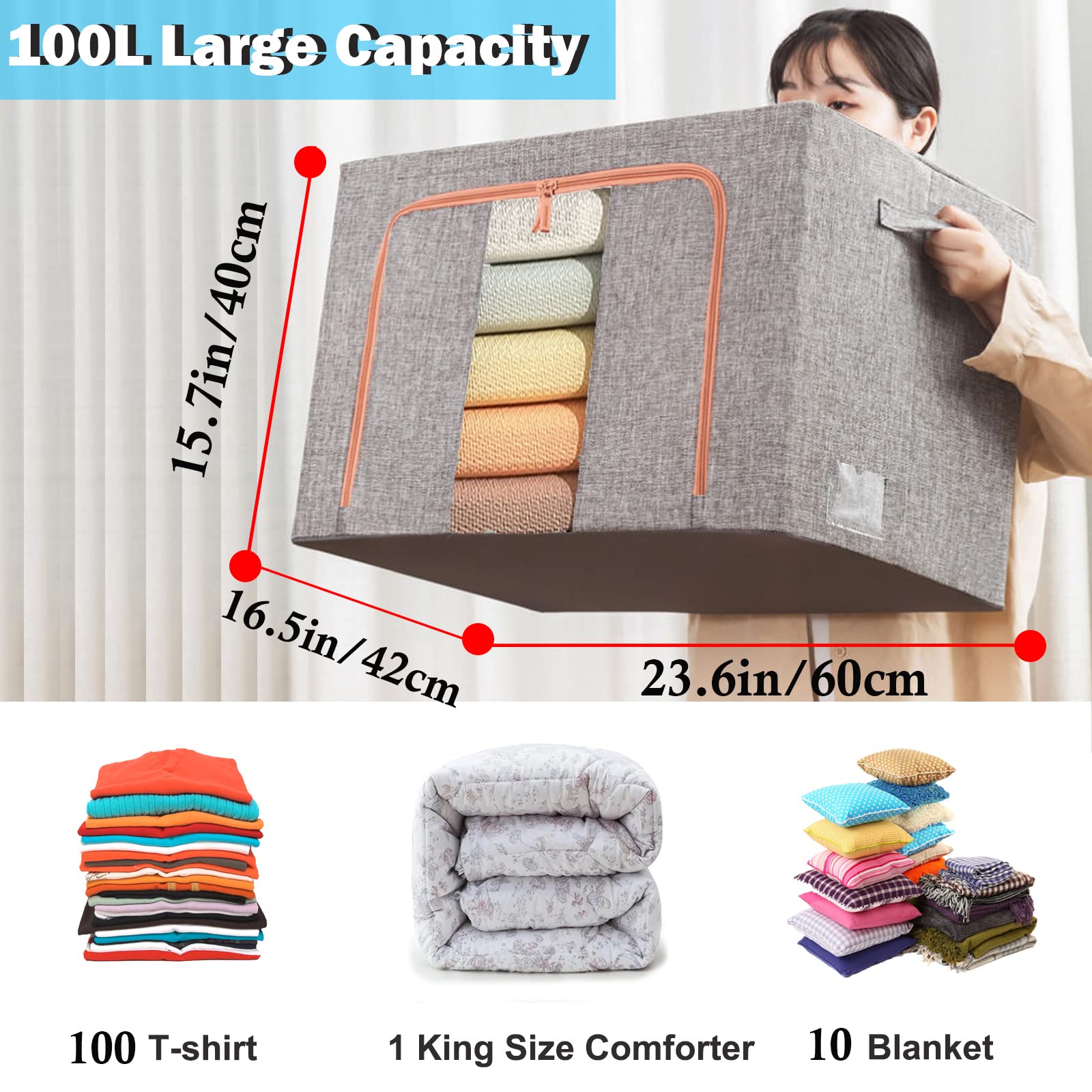 100L Cloth Storage Box Closet Organizer Storage Bags Clothes Storage Bags Wardrobe Organizer Idea Grey V324-CLOTHSTOR-GREY-100L