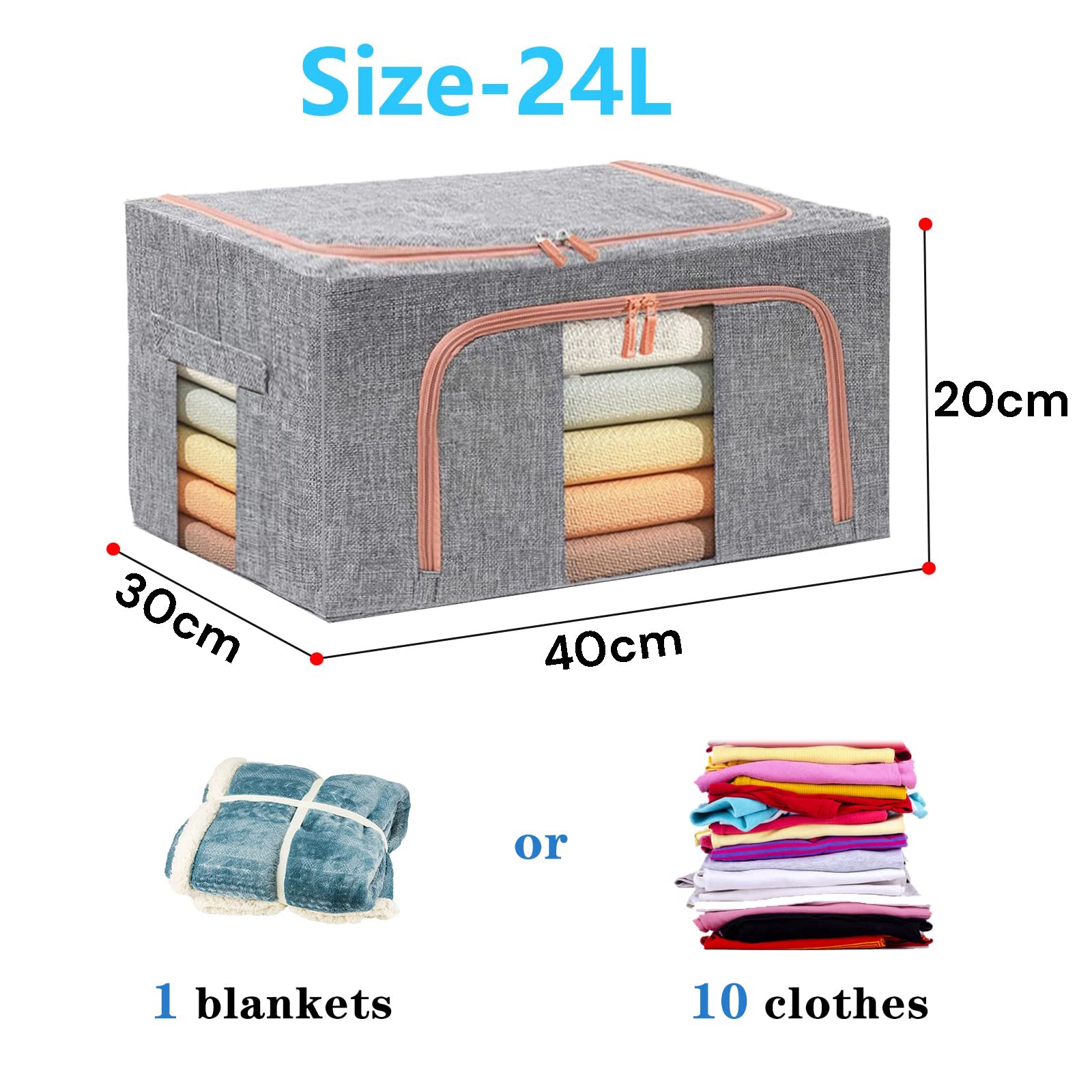 24L Cloth Storage Box Closet Organizer Storage Bags Clothes Storage Bags Wardrobe Organizer Idea Grey V324-CLOTHSTOR-GREY-24L