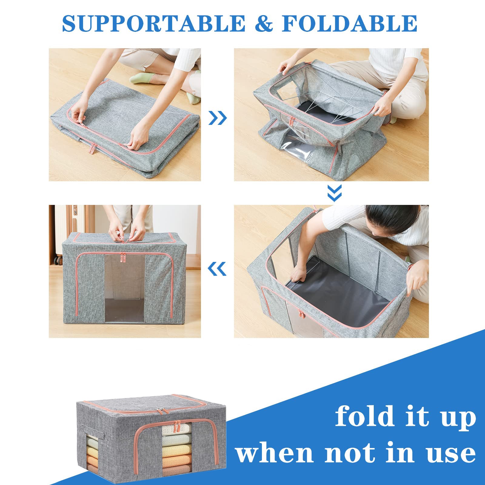 24L Cloth Storage Box Closet Organizer Storage Bags Clothes Storage Bags Wardrobe Organizer Idea Grey V324-CLOTHSTOR-GREY-24L