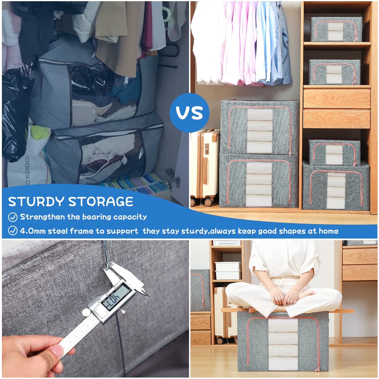 66L Cloth Storage Box Closet Organizer Storage Bags Clothes Storage Bags Wardrobe Organizer Idea Grey V324-CLOTHSTOR-GREY-66L