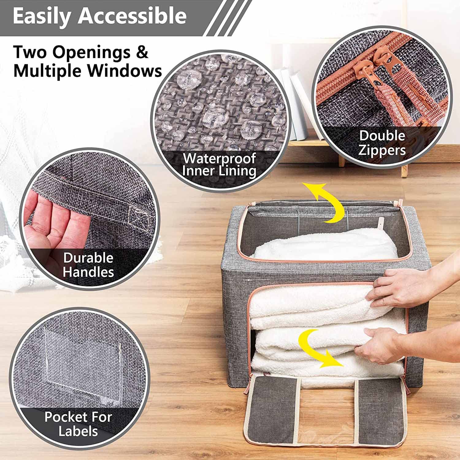 66L Cloth Storage Box Closet Organizer Storage Bags Clothes Storage Bags Wardrobe Organizer Idea Grey V324-CLOTHSTOR-GREY-66L