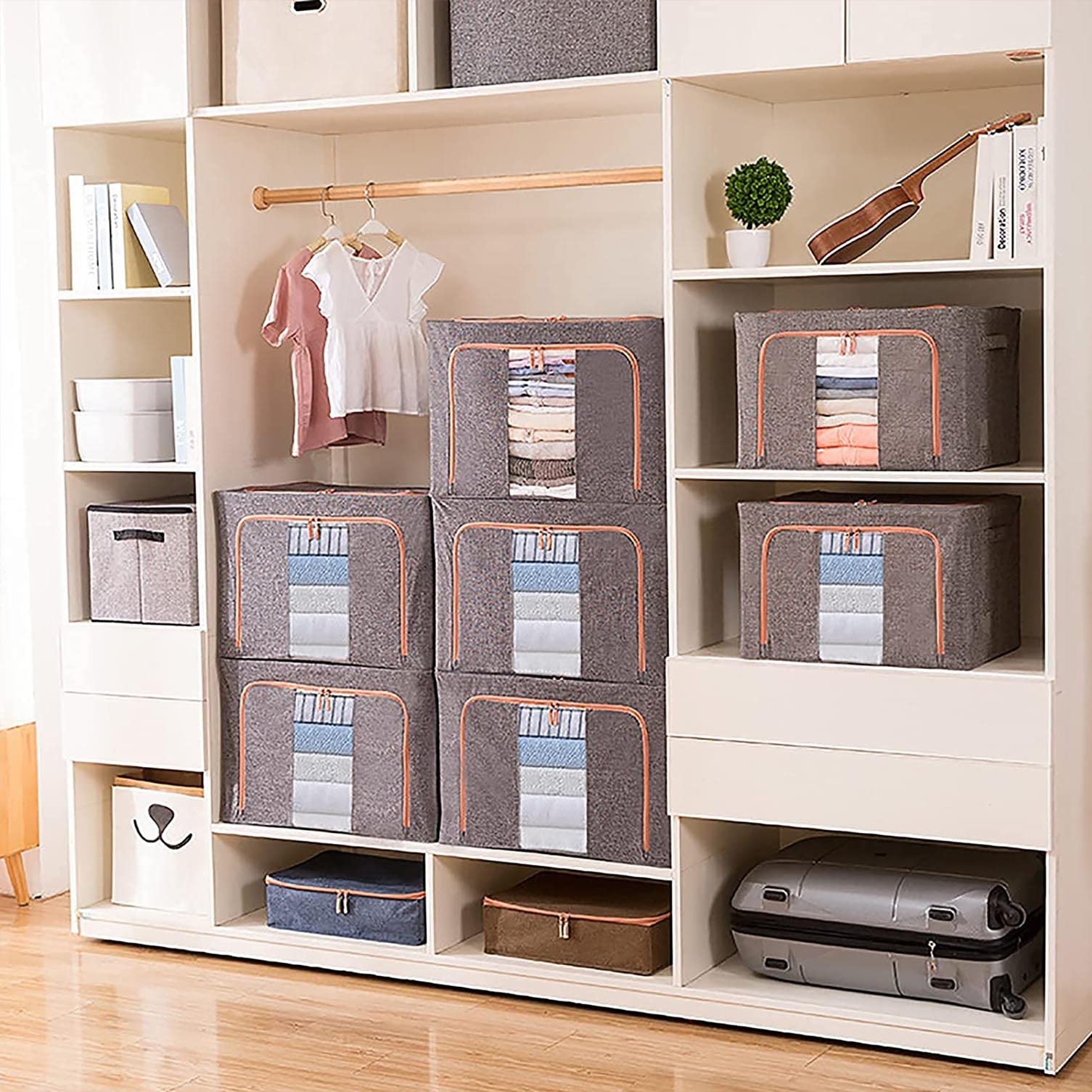 66L Cloth Storage Box Closet Organizer Storage Bags Clothes Storage Bags Wardrobe Organizer Idea Grey V324-CLOTHSTOR-GREY-66L