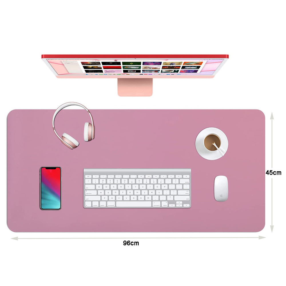 Pink 90cm*45cm Dual Side Office Desk Pad Waterproof PU Leather Computer Mouse Pad V324-COMMP-PINK9045