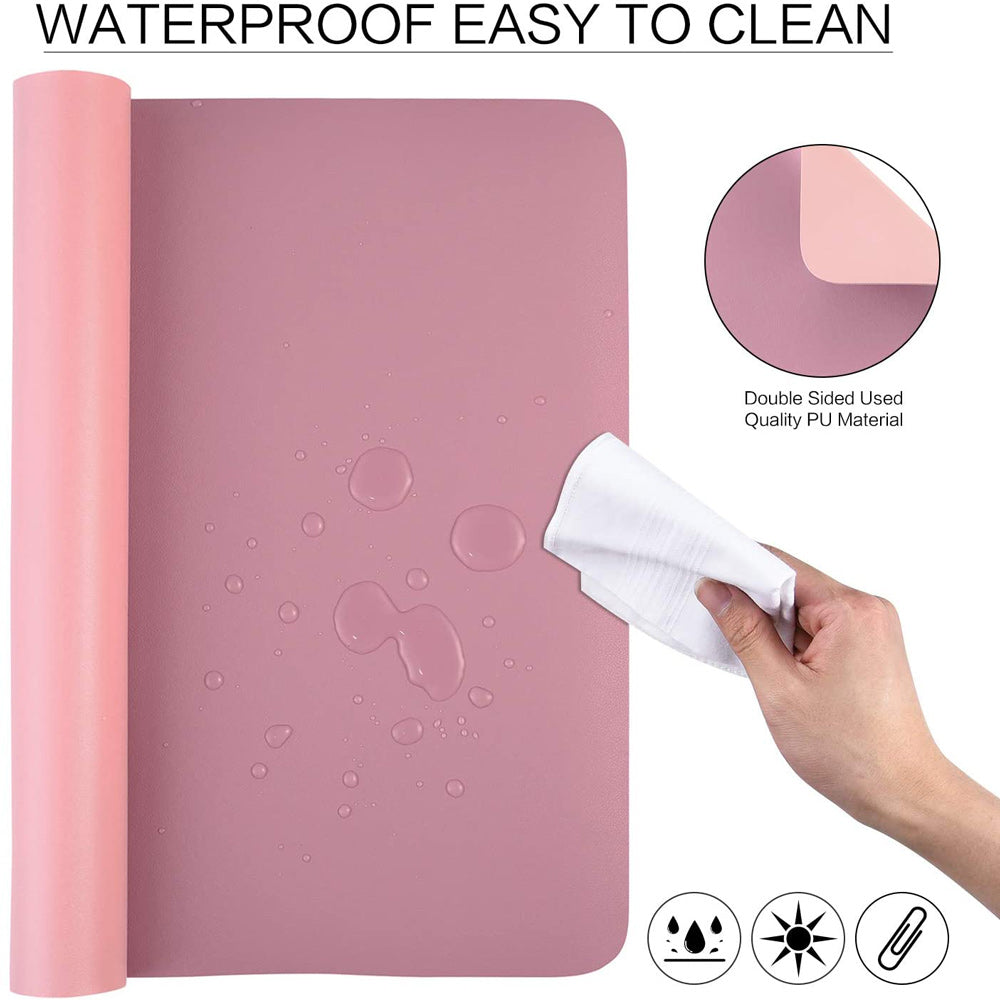 Pink 90cm*45cm Dual Side Office Desk Pad Waterproof PU Leather Computer Mouse Pad V324-COMMP-PINK9045