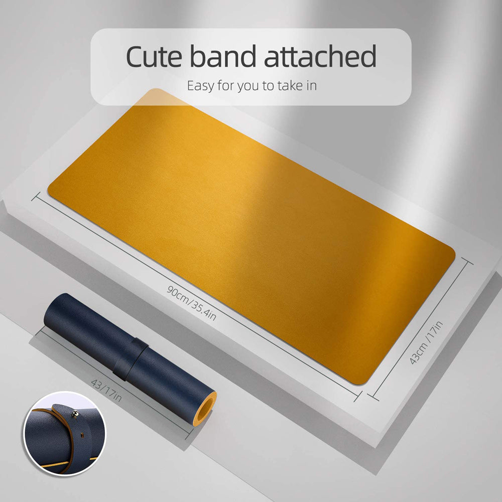Dark Blue 90cm*45cm Dual Side Office Desk Pad Waterproof PU Leather Computer Mouse Pad V324-COMMP-YELLOW9045