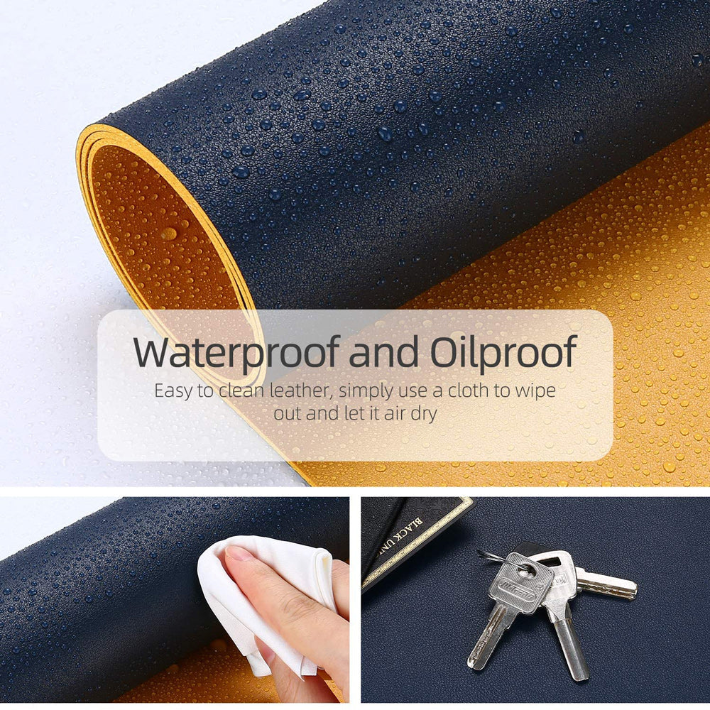 Dark Blue 90cm*45cm Dual Side Office Desk Pad Waterproof PU Leather Computer Mouse Pad V324-COMMP-YELLOW9045