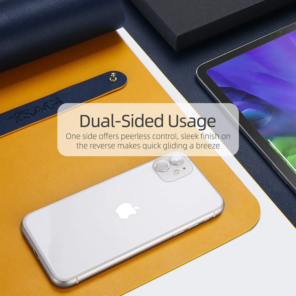 Dark Blue 90cm*45cm Dual Side Office Desk Pad Waterproof PU Leather Computer Mouse Pad V324-COMMP-YELLOW9045