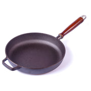 Pre-Seasoned 29cm Cast Iron Fry Pan Cookware Heat-Resistant Wooden Handle V324-CRPAN29CM
