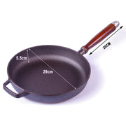 Pre-Seasoned 29cm Cast Iron Fry Pan Cookware Heat-Resistant Wooden Handle V324-CRPAN29CM