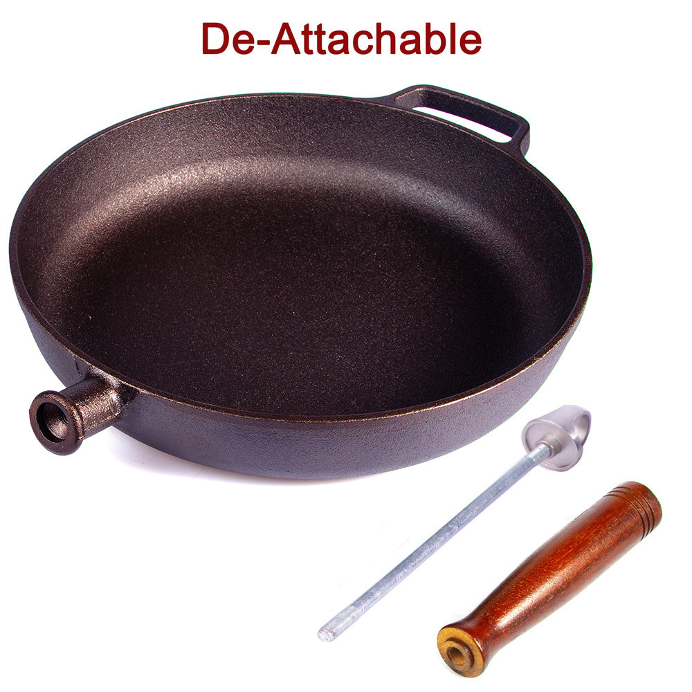 Pre-Seasoned 29cm Cast Iron Fry Pan Cookware Heat-Resistant Wooden Handle V324-CRPAN29CM