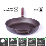 Pre-Seasoned 29cm Cast Iron Fry Pan Cookware Heat-Resistant Wooden Handle V324-CRPAN29CM