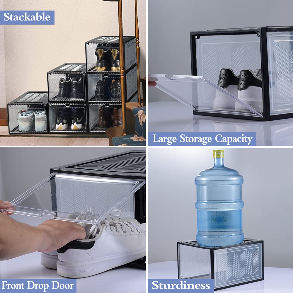 Large Shoe Storage Boxes Stackable Shoe Box Organisers Containers Display Cases Bins Magnetic Door V324-CS-1XSBCLEAR
