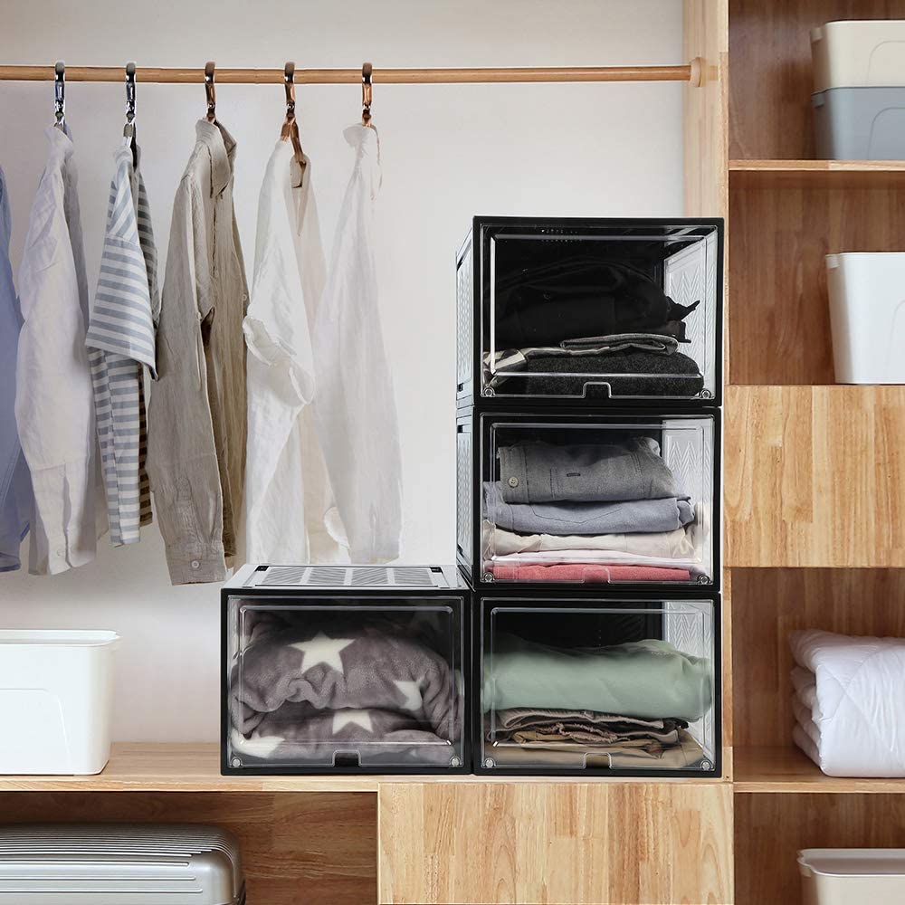 Large Shoe Storage Boxes Stackable Shoe Box Organisers Containers Display Cases Bins Magnetic Door V324-CS-1XSBCLEAR