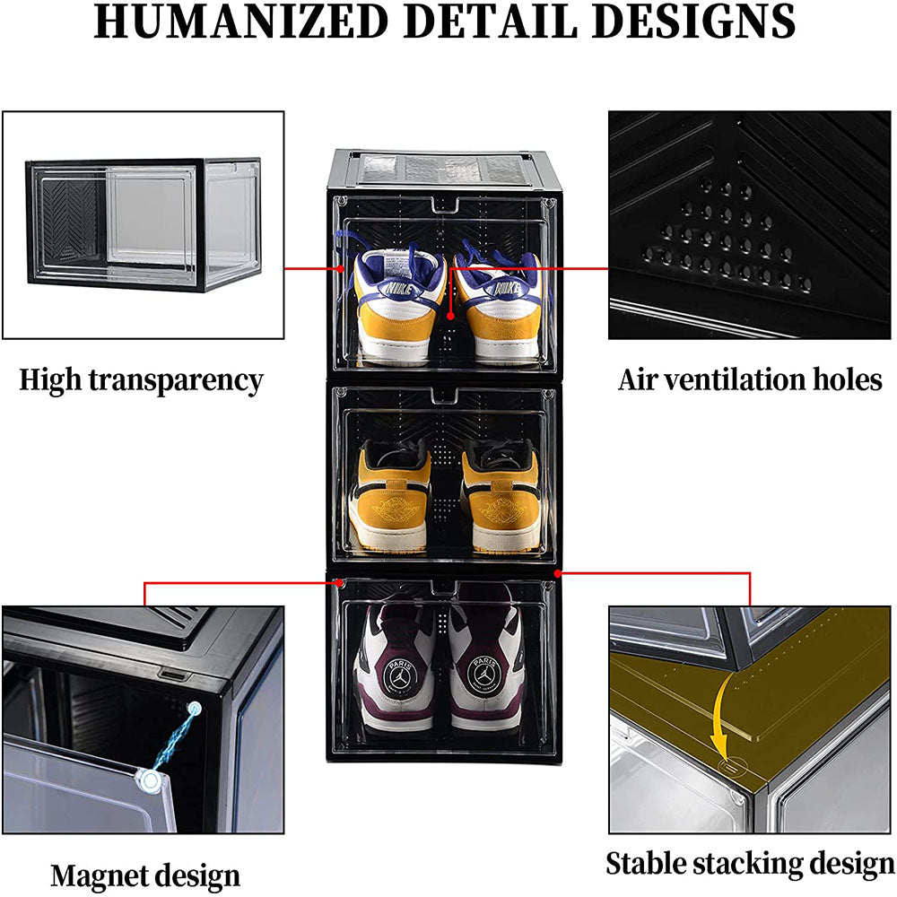 Large Shoe Storage Boxes Stackable Shoe Box Organisers Containers Display Cases Bins Magnetic Door V324-CS-1XSBCLEAR