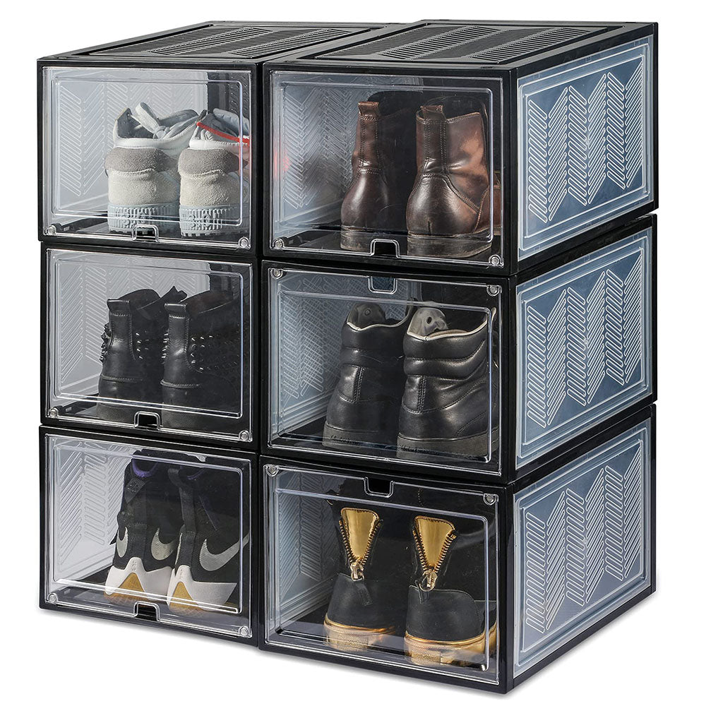 6x Large Shoe Storage Boxes Stackable Shoe Box Organisers Containers Display Cases Bins Magnetic Door V324-CS-6XSBCLEAR