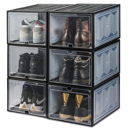 6x Large Shoe Storage Boxes Stackable Shoe Box Organisers Containers Display Cases Bins Magnetic Door V324-CS-6XSBCLEAR