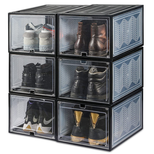 6x Large Shoe Storage Boxes Stackable Shoe Box Organisers Containers Display Cases Bins Magnetic Door V324-CS-6XSBCLEAR
